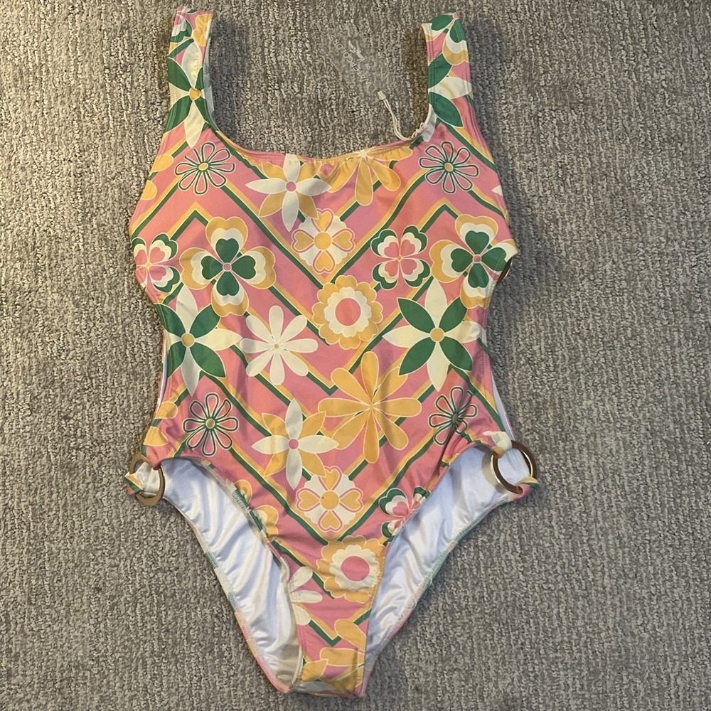 Kenny Flowers Swim Women Sz M One Piece Swimsuit Cut Out Acapulco Swimwear NWT